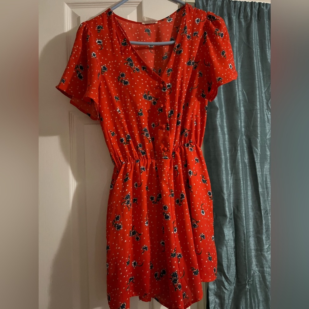 Red button up jumpsuit